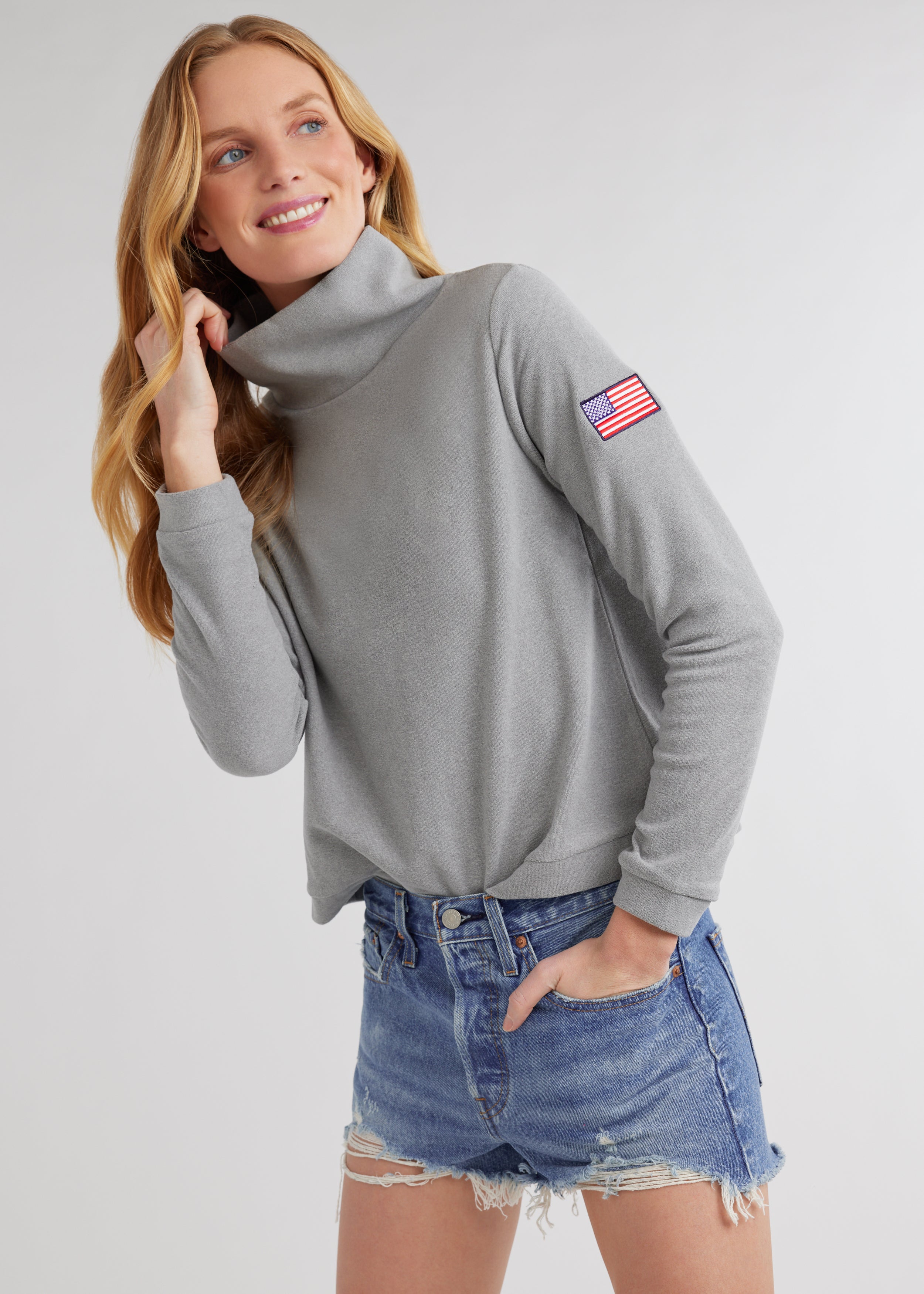 Park Slope Turtleneck in Terry Fleece (Heather Grey with American Flag –  Dudley Stephens