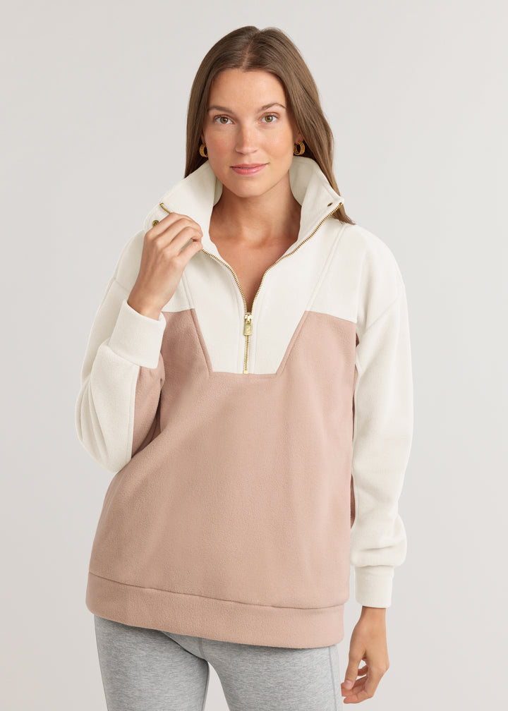 Alcott Pullover in Vello Fleece (Khaki/Cream)