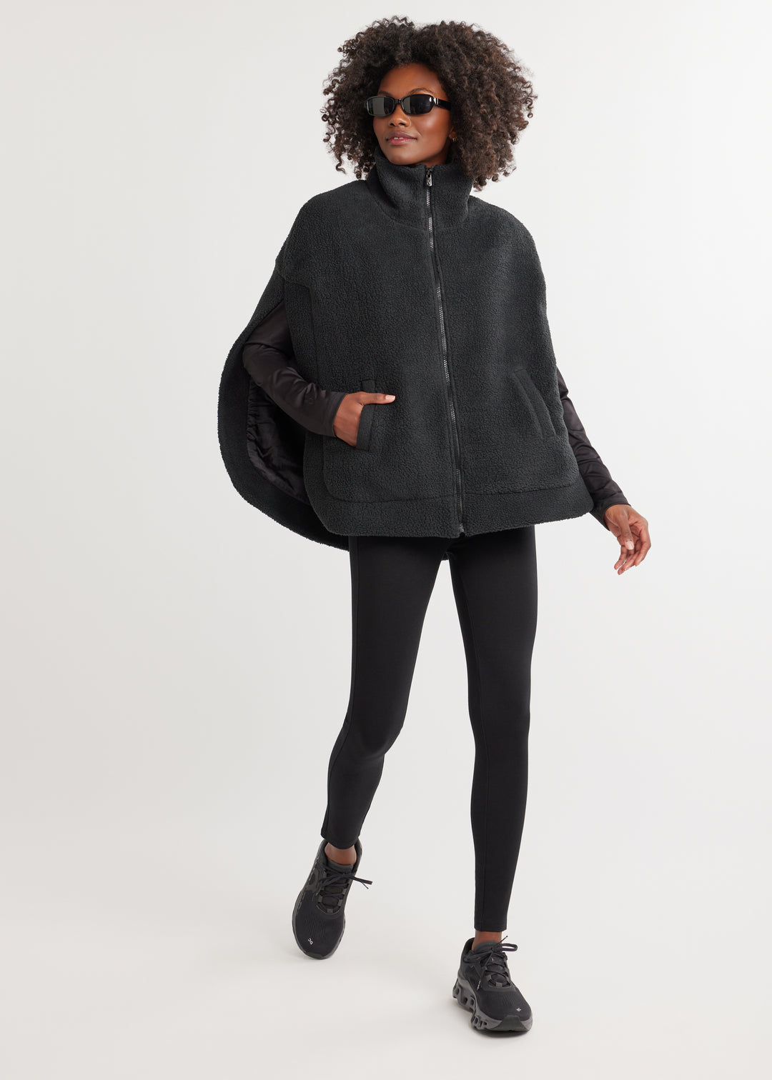 Ashford Poncho in Sherpa Fleece (Black)