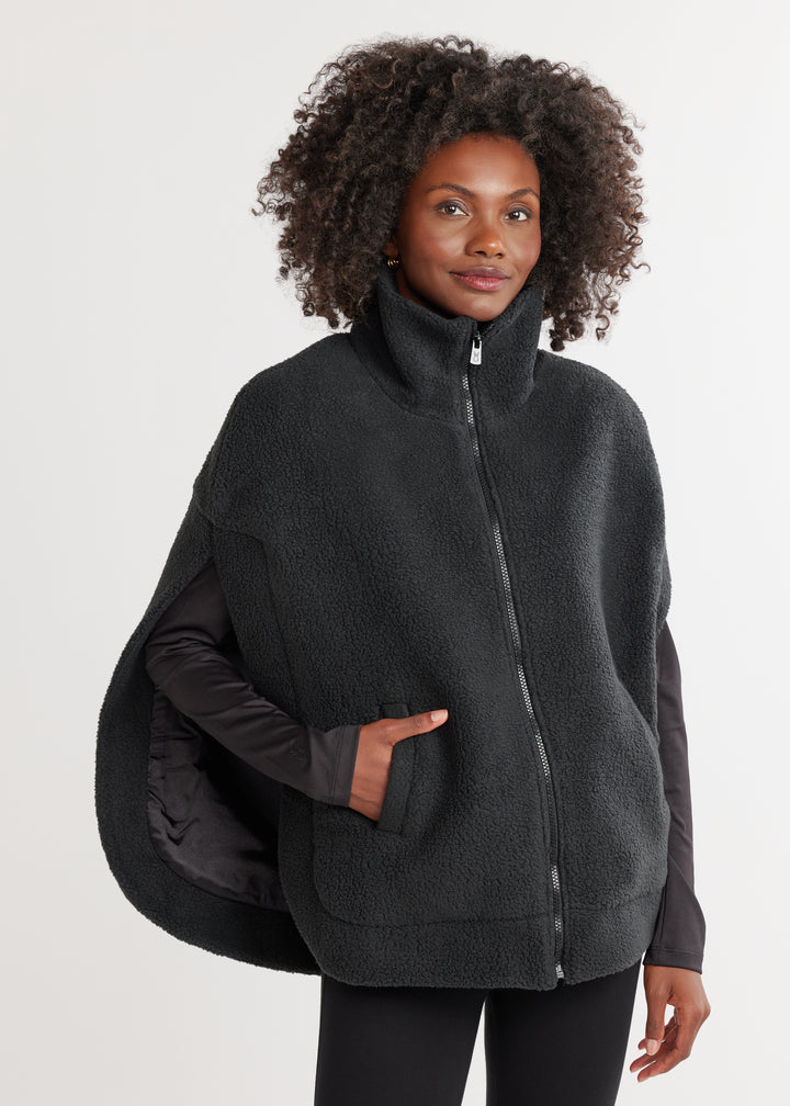 Ashford Poncho in Sherpa Fleece (Black)