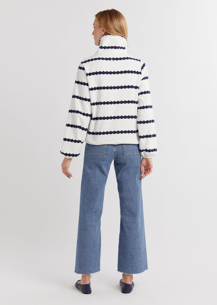 Boardwalk Pullover in Terry Fleece (Navy Scallop Stripe)