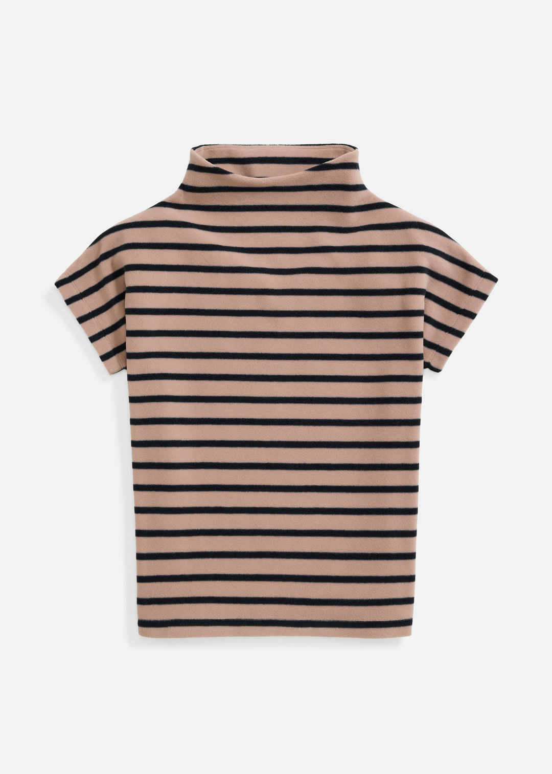 Bowery Mock Neck in Vello Fleece (Khaki/Black Mariner Stripe)