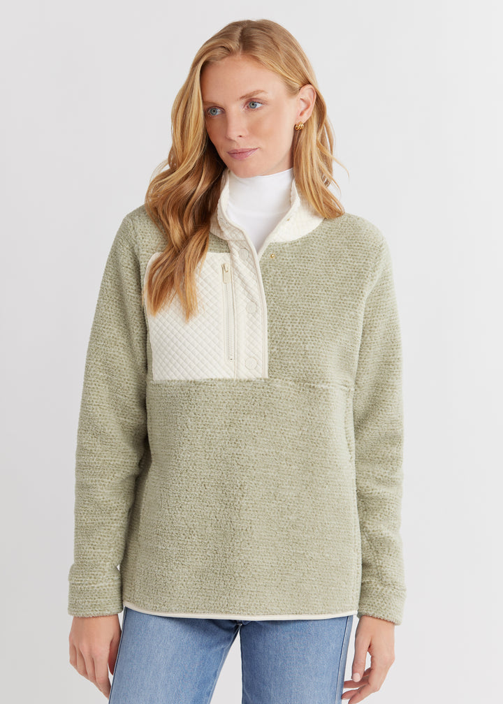 Cherry Lawn Pullover in Sherpa Fleece (Basil/Cream)