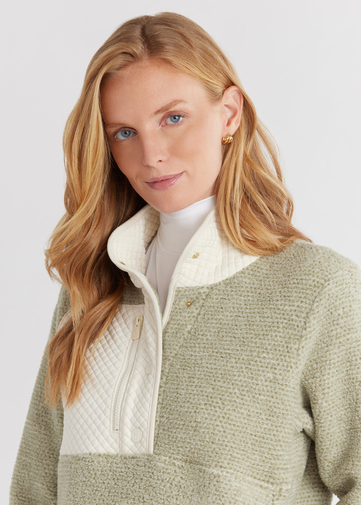 Cherry Lawn Pullover in Sherpa Fleece (Basil/Cream)