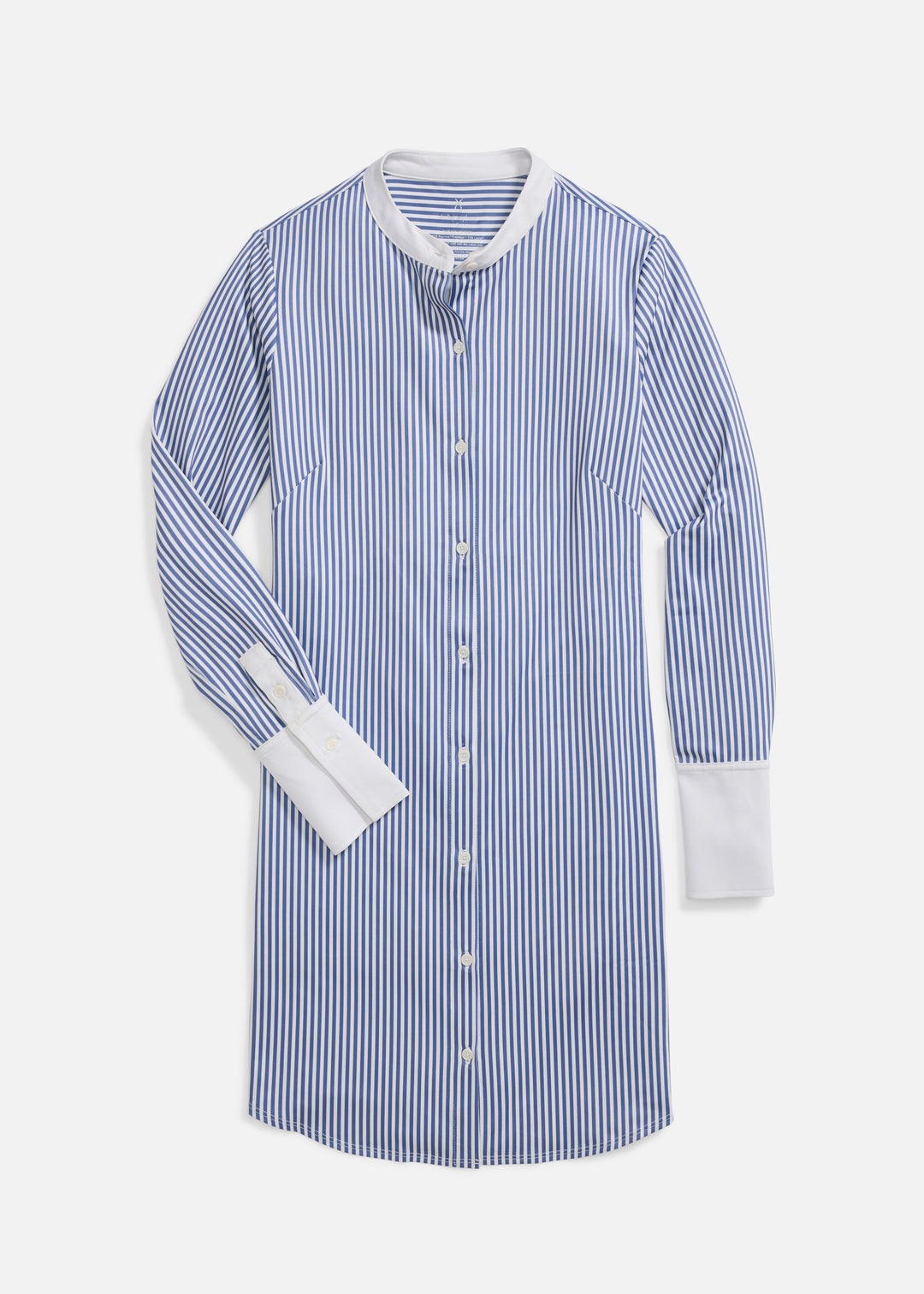 Edie Shirt Dress in Luxe Stretch (Blue Pinstripe)