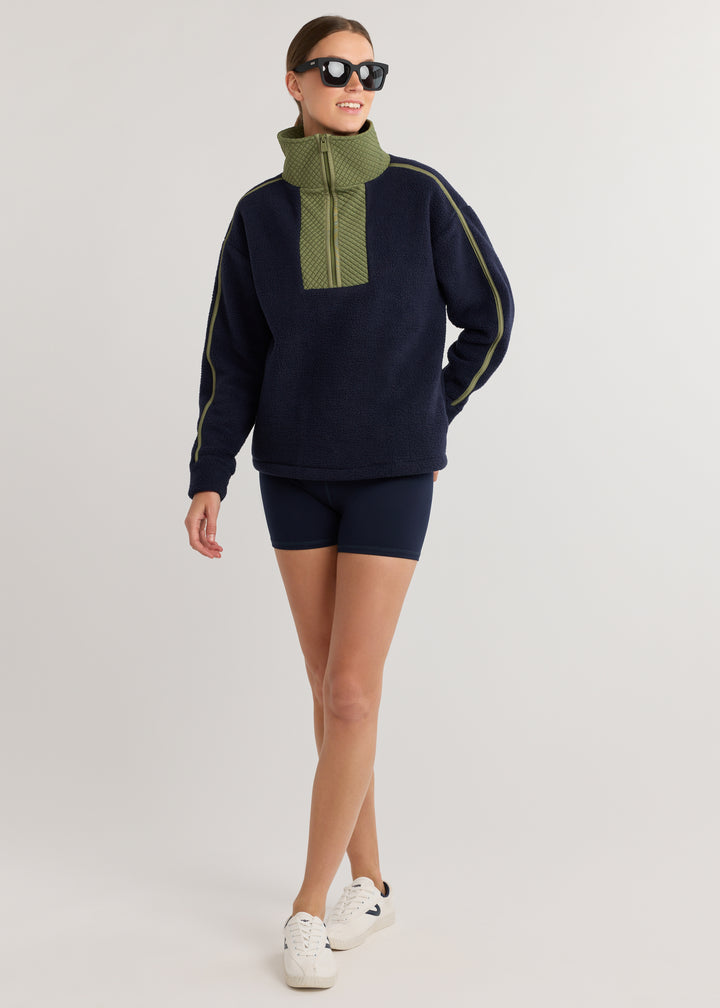 Emerson Pullover in Sherpa Fleece (Navy/Army Green)