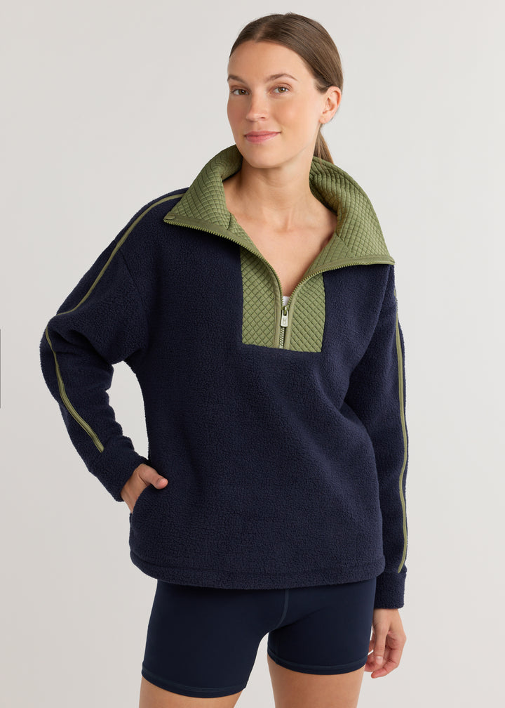 Emerson Pullover in Sherpa Fleece (Navy/Army Green)