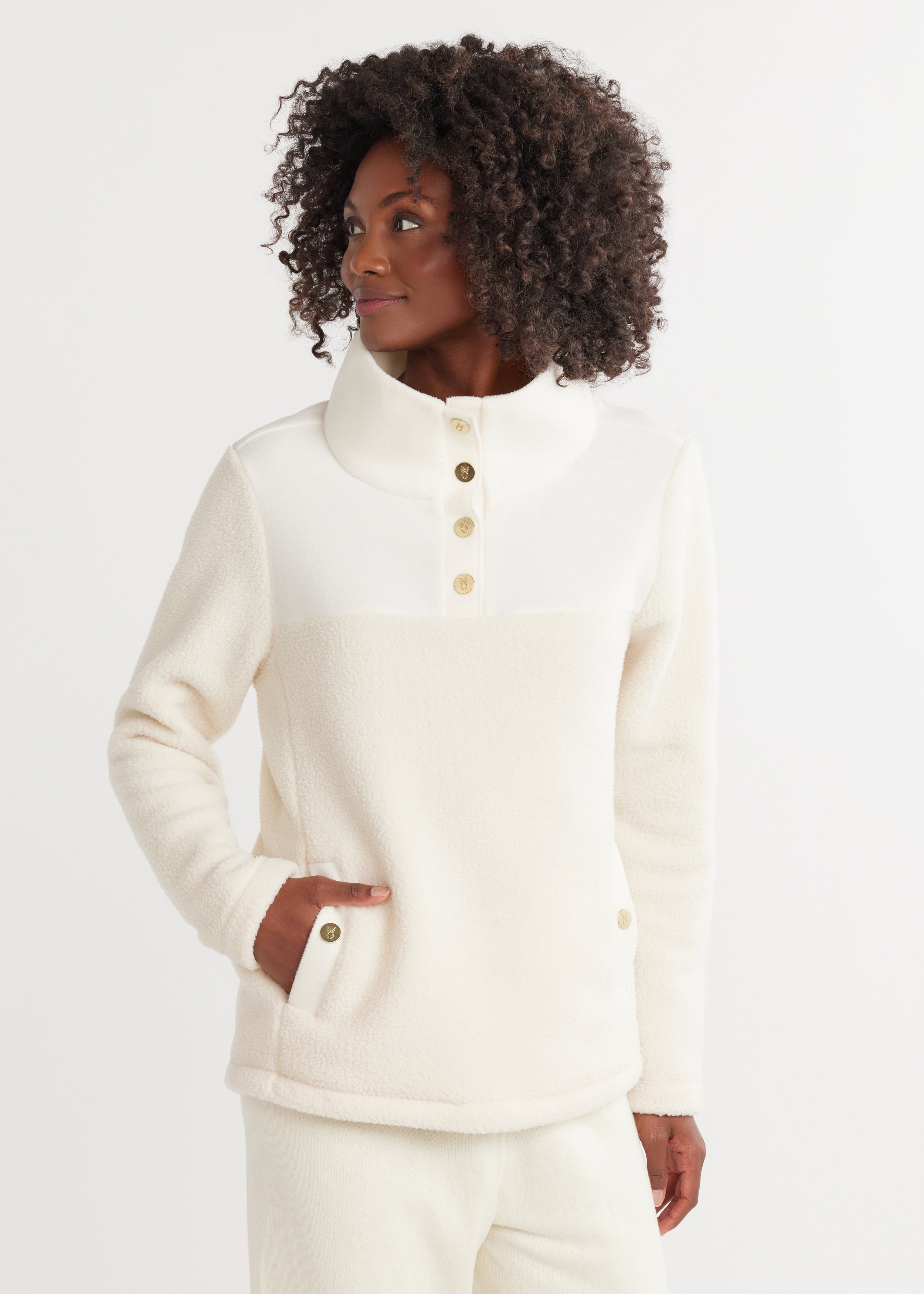 Field Crest Pullover in Sherpa Vello Fleece Cream Dudley Stephens