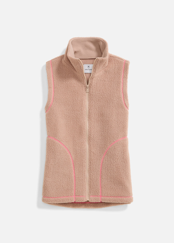 Hayes Vest in Sherpa Fleece (Khaki/Neon Pink)