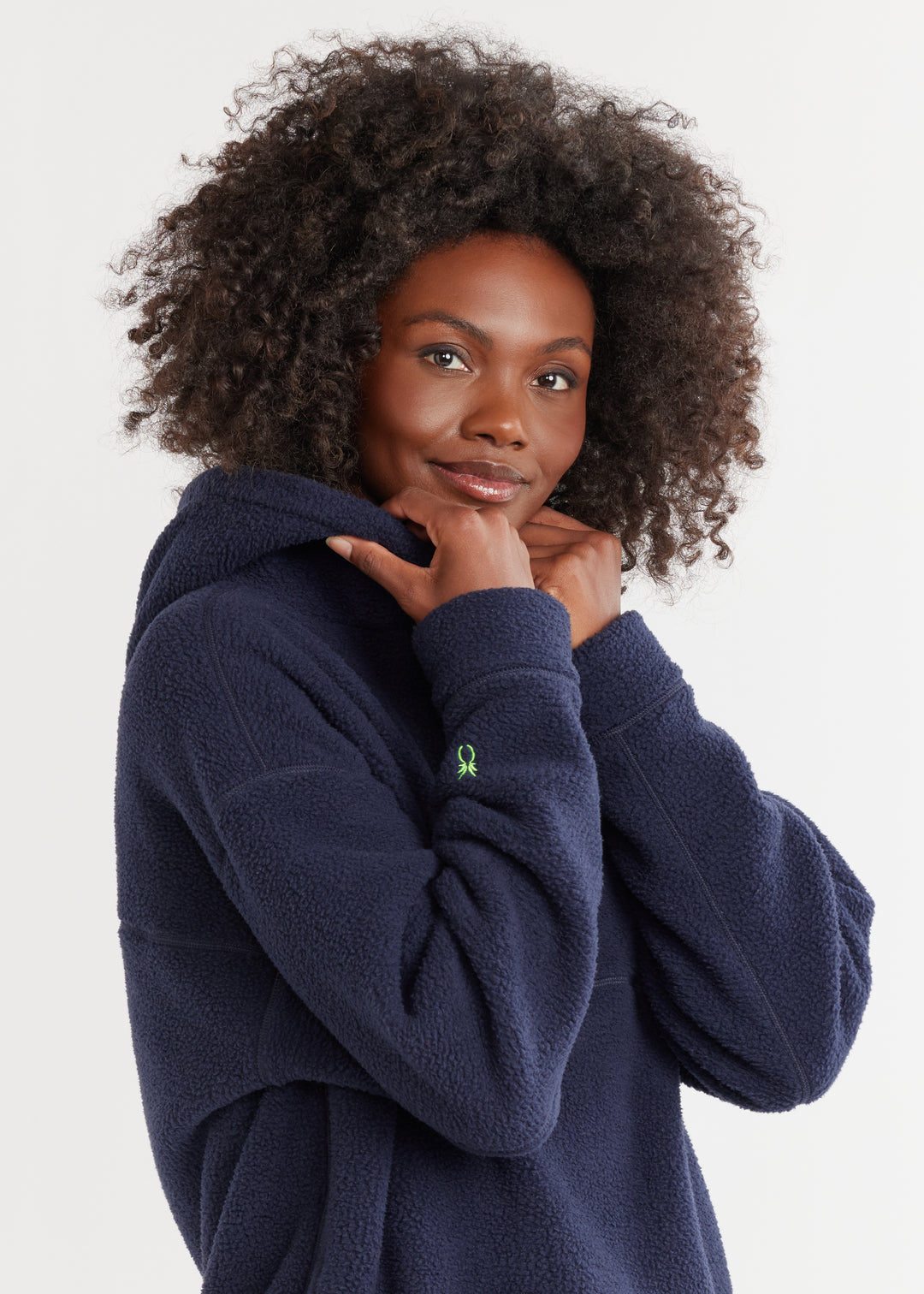 Hooded Palomino Pullover in Sherpa Fleece (Navy)