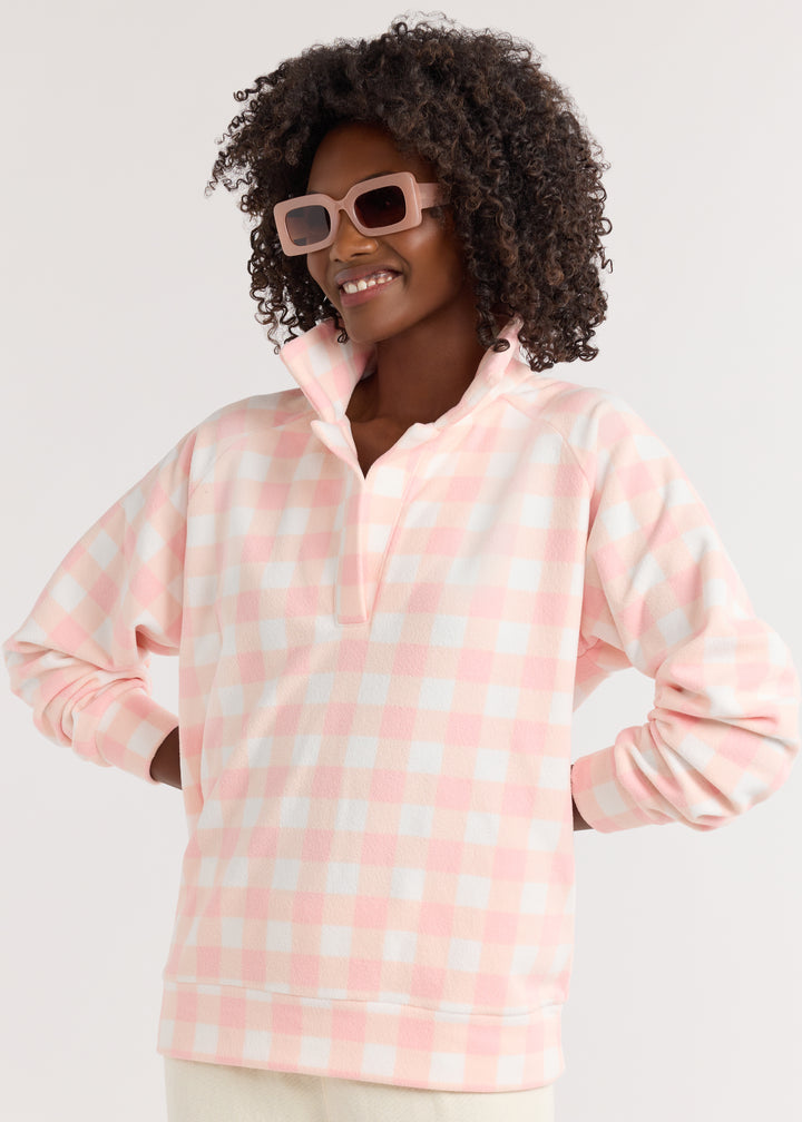 Ingrid Pullover in Terry Fleece (First Blush Gingham)