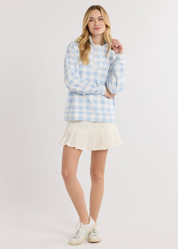 Ingrid Pullover in Terry Fleece (Ice Blue Gingham)