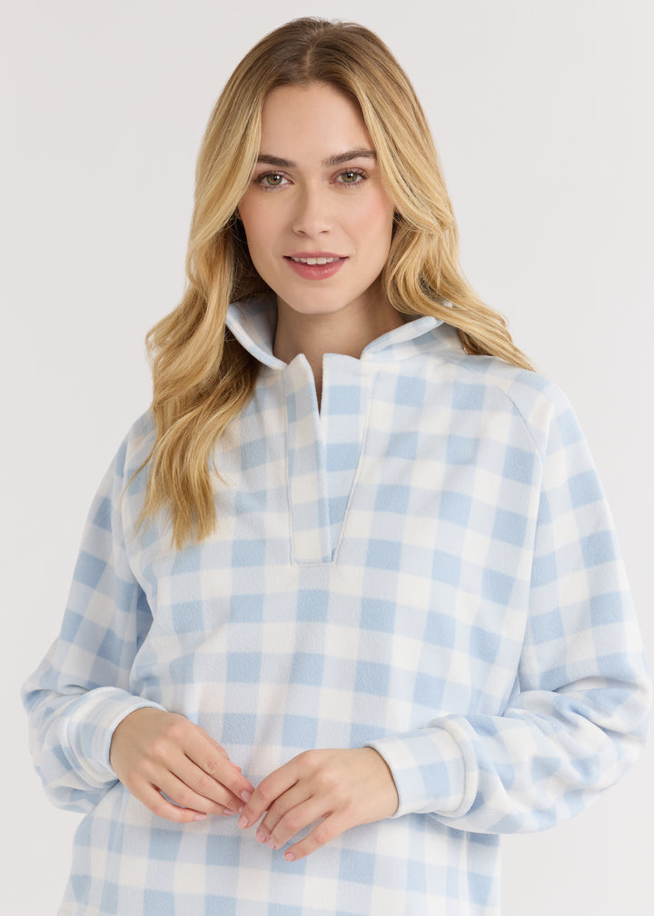 Ingrid Pullover in Terry Fleece (Ice Blue Gingham)