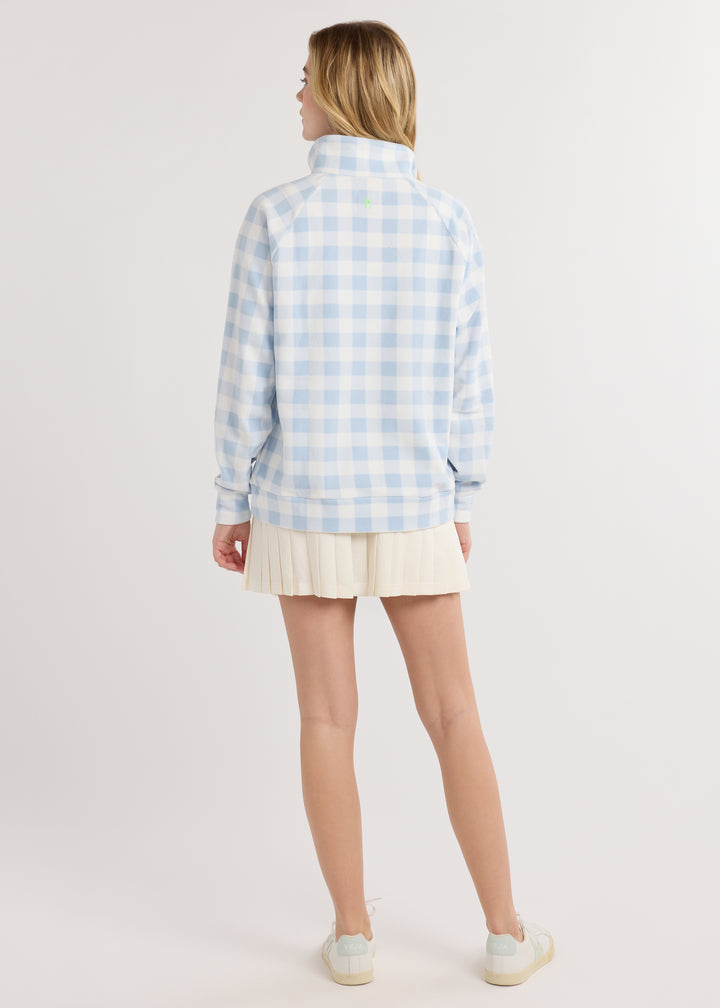 Ingrid Pullover in Terry Fleece (Ice Blue Gingham)