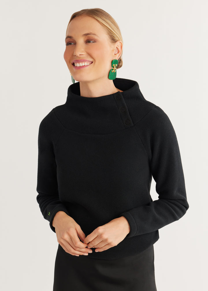 Marielle Mock Neck in Vello Fleece (Black)