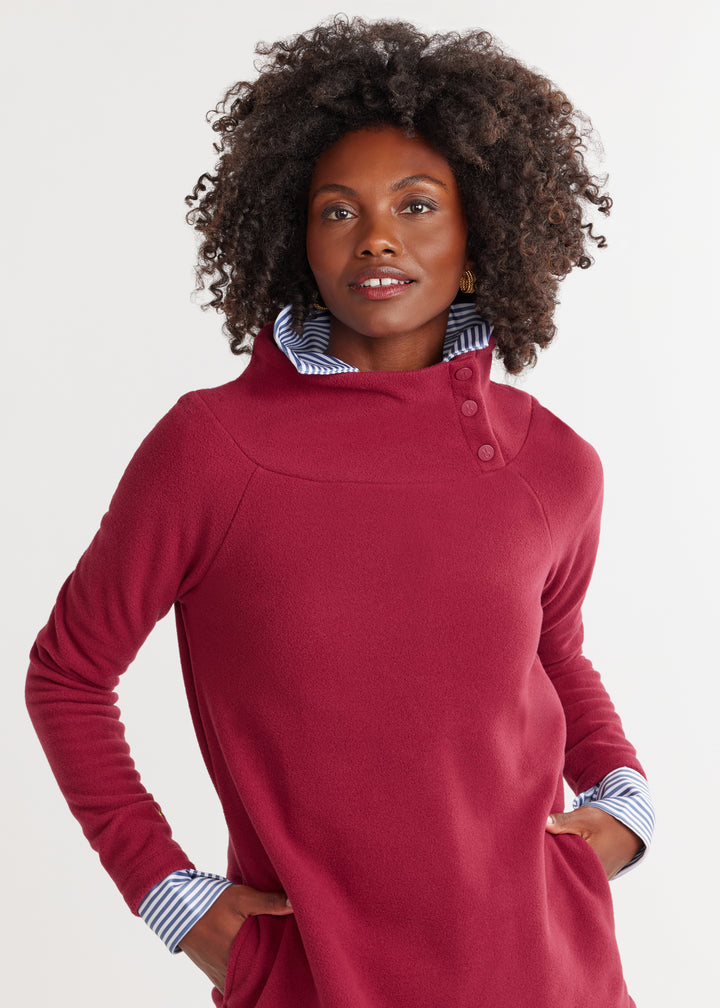 Marielle Mock Neck in Vello Fleece (Burgundy)