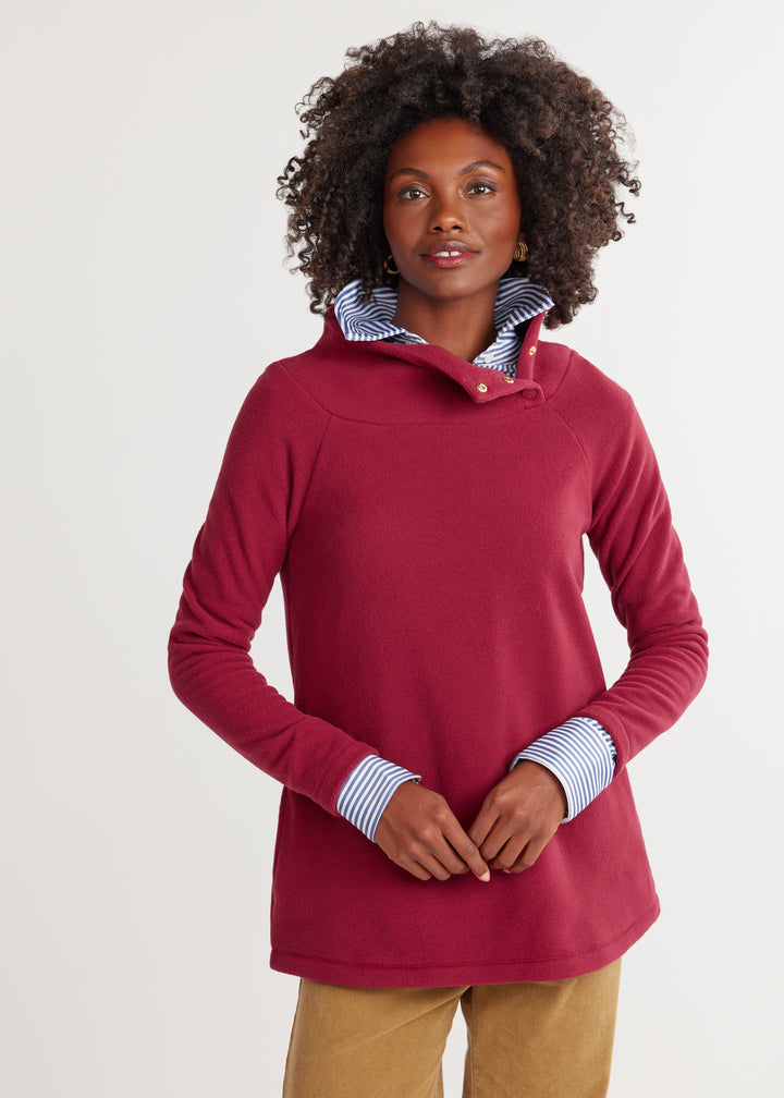 Marielle Mock Neck in Vello Fleece (Burgundy)