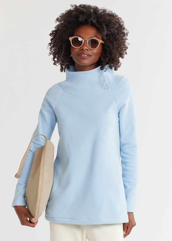 Marielle Mock Neck in Vello Fleece (Ice Blue)