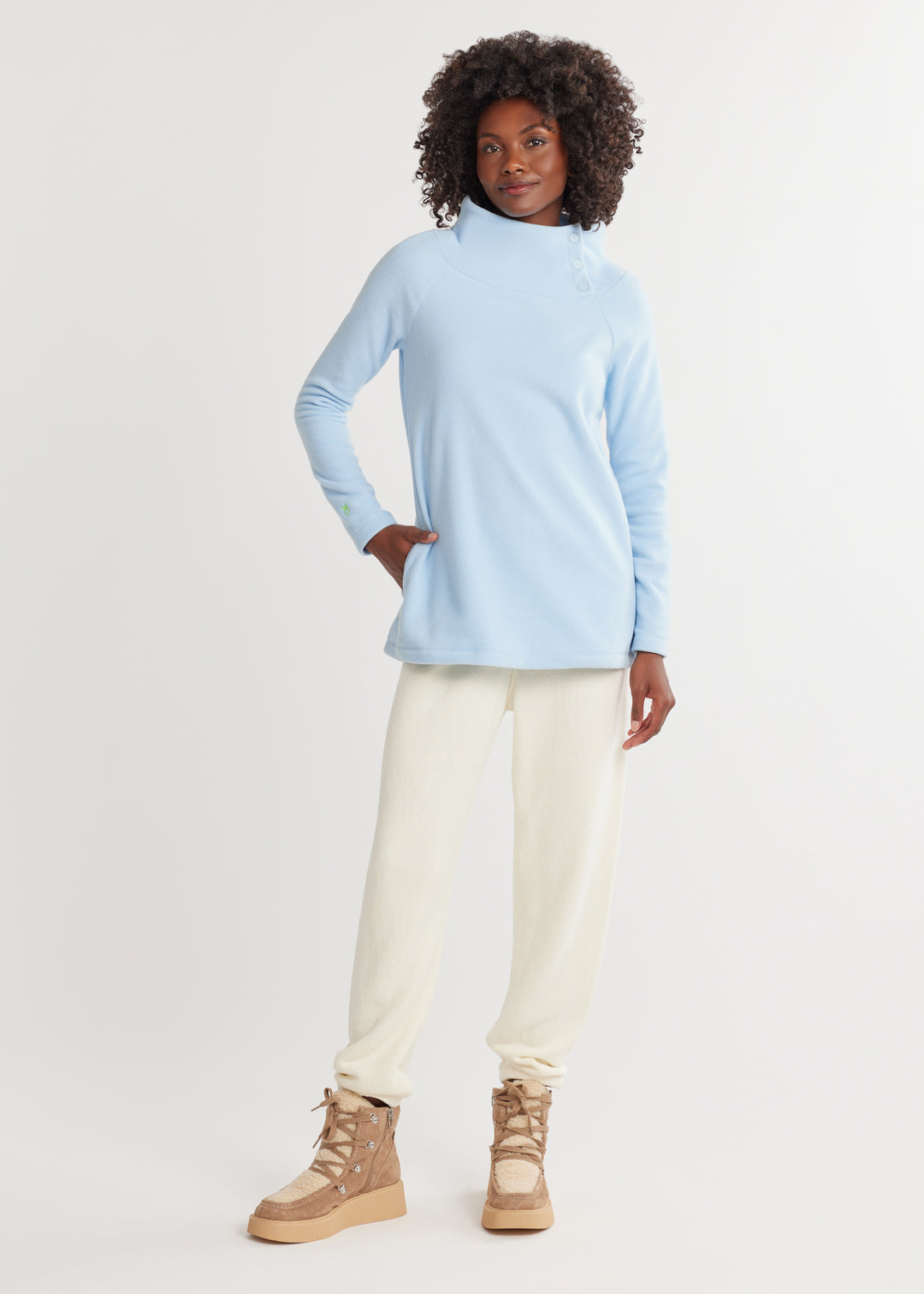 Marielle Mock Neck in Vello Fleece (Ice Blue)