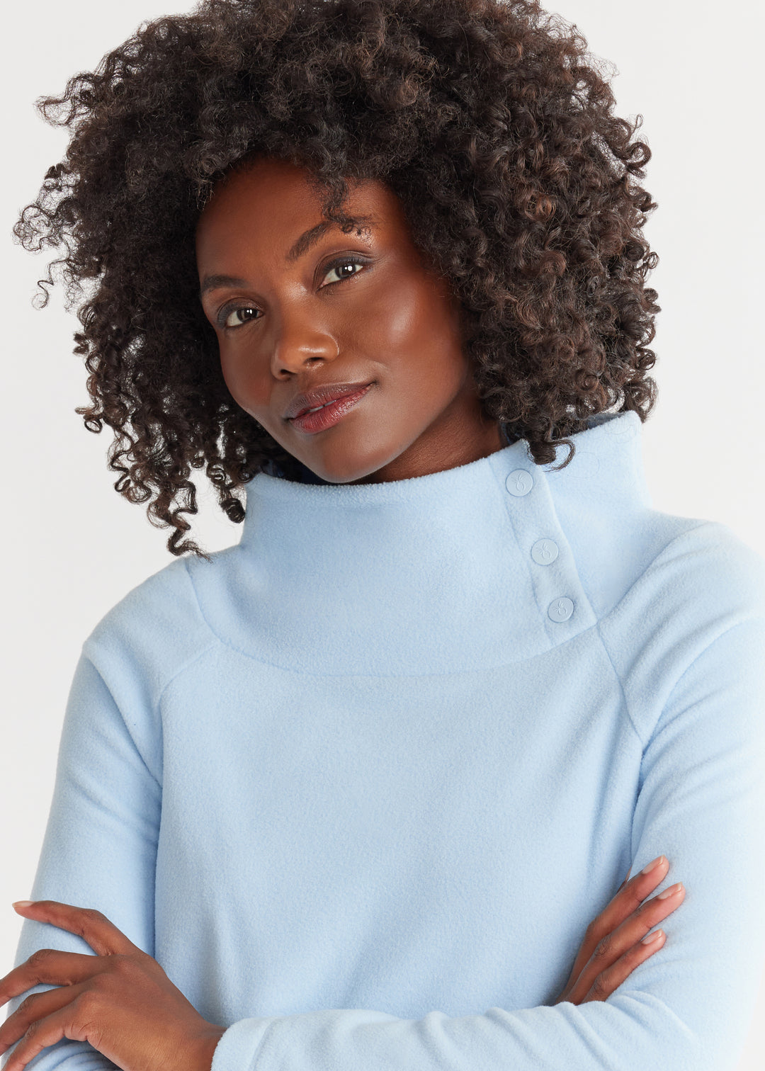 Marielle Mock Neck in Vello Fleece (Ice Blue)