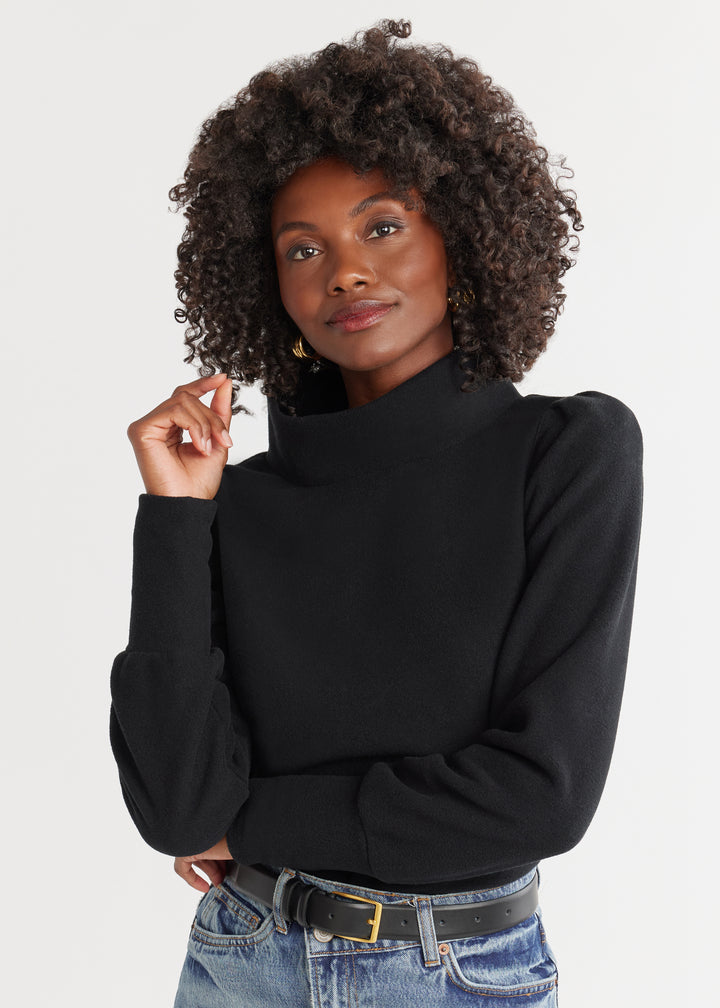 Palace Puff Sleeve Turtleneck in Vello Fleece (Black)