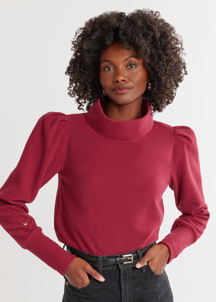 Palace Puff Sleeve Turtleneck in Vello Fleece (Burgundy)