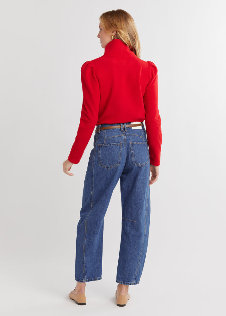 Palmer Puff Sleeve Turtleneck in Vello Fleece (Scarlet)