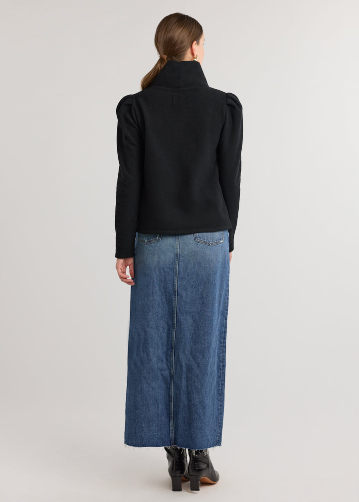 Palmer Puff Sleeve Turtleneck in Vello Fleece (Black)