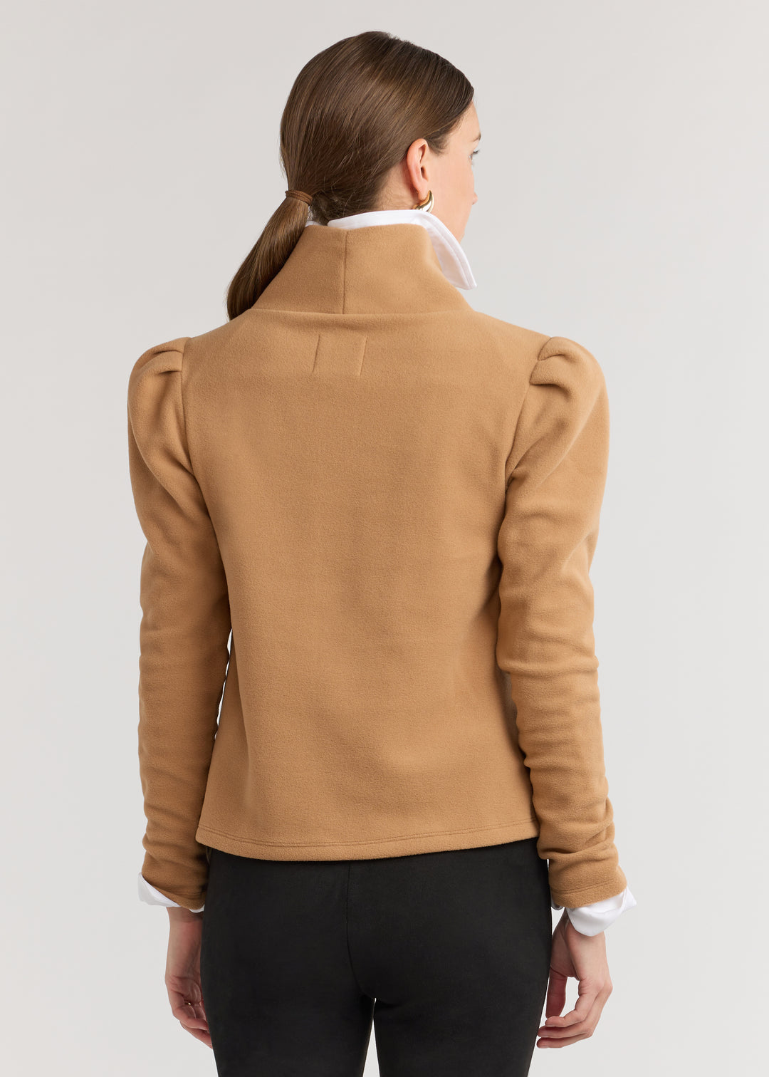 Palmer Puff Sleeve Turtleneck in Vello Fleece (Camel)