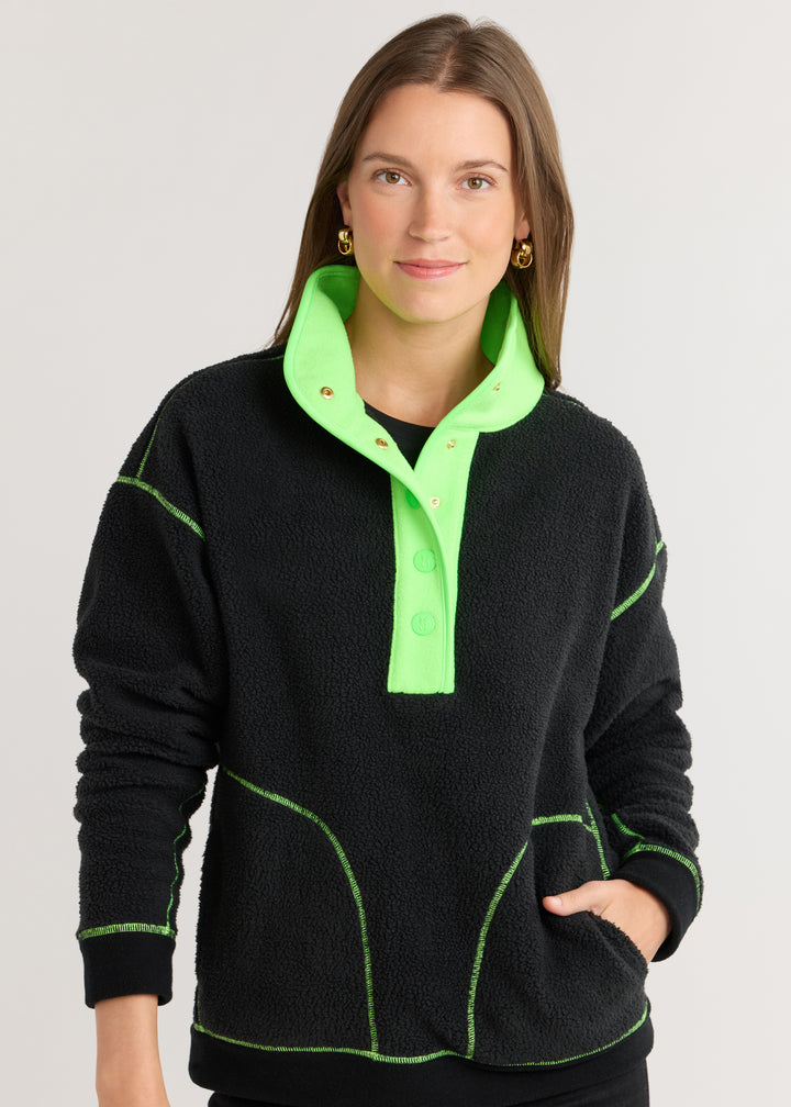 Palomino Pullover in Sherpa Fleece (Black/Dudley Green)