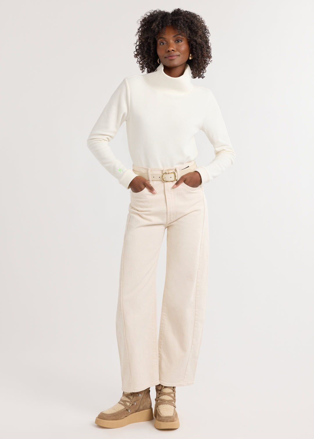 Park Slope Turtleneck in Terry Fleece (Cream)