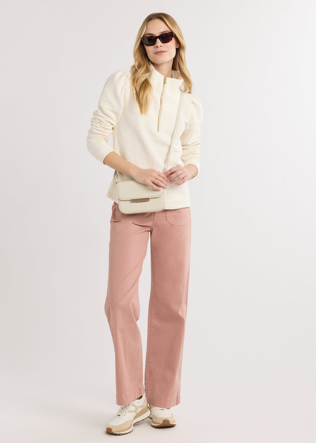 Sabrina Puff Sleeve Pullover in Waffle (Cream)