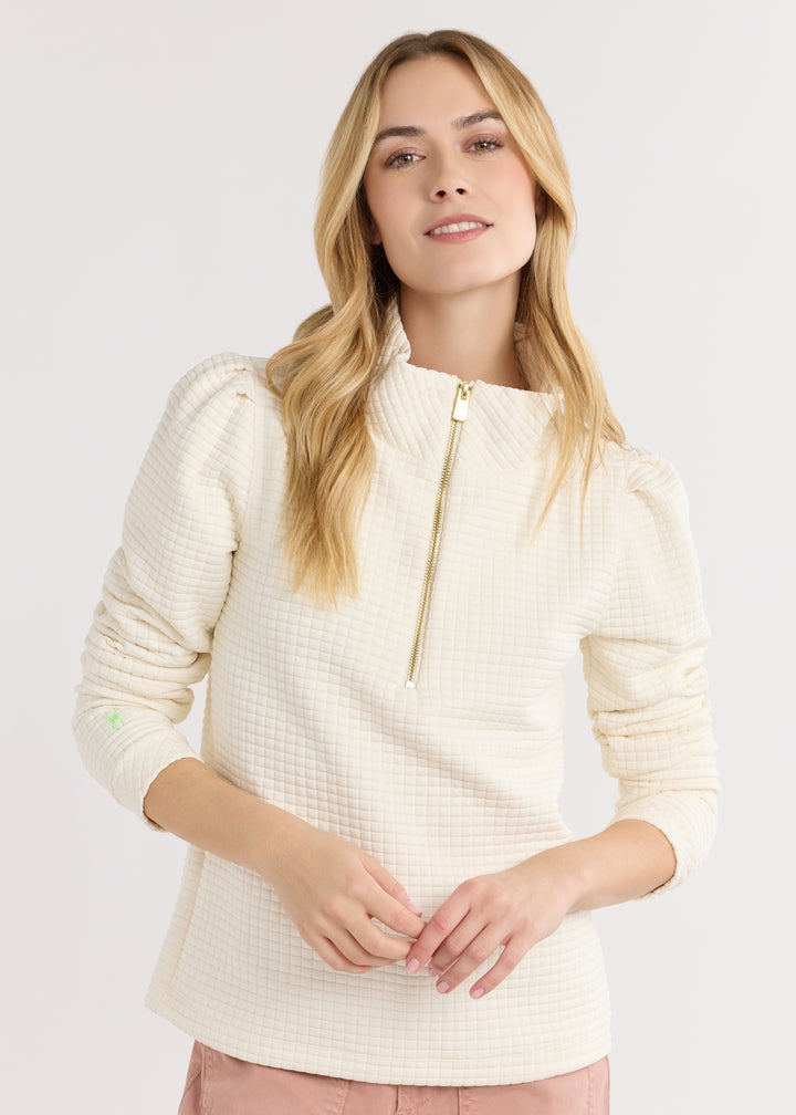 Sabrina Puff Sleeve Pullover in Waffle (Cream)