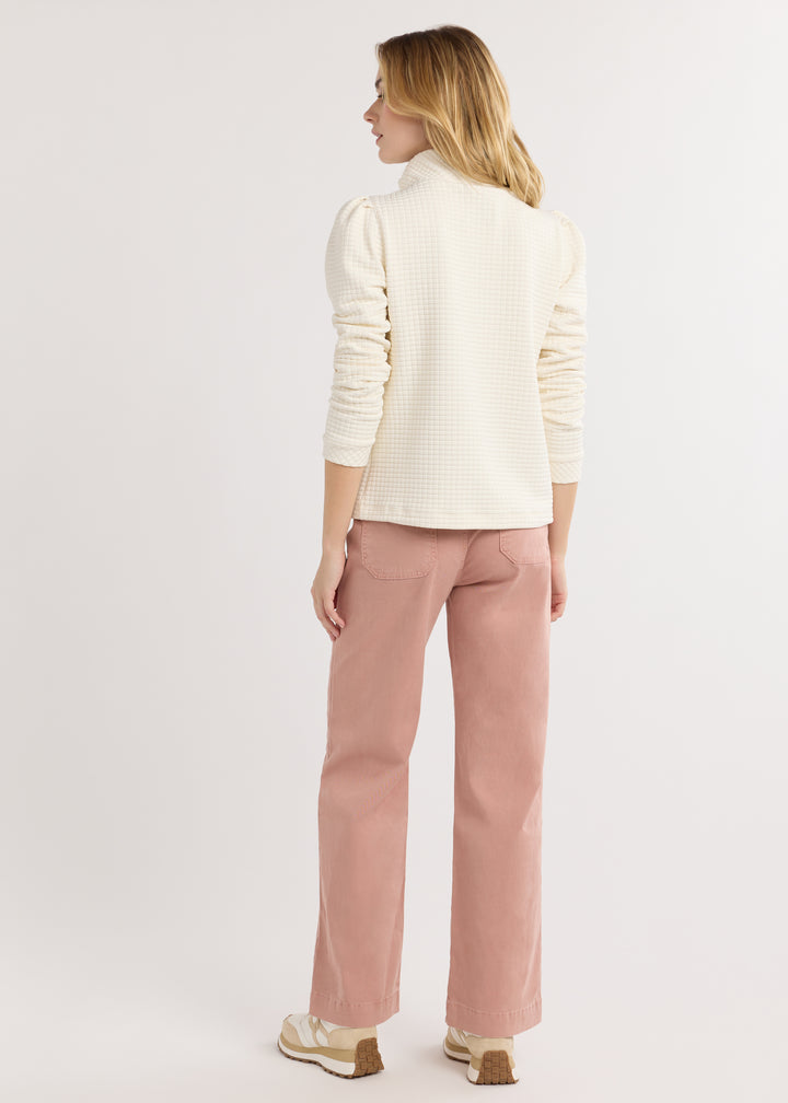 Sabrina Puff Sleeve Pullover in Waffle (Cream)