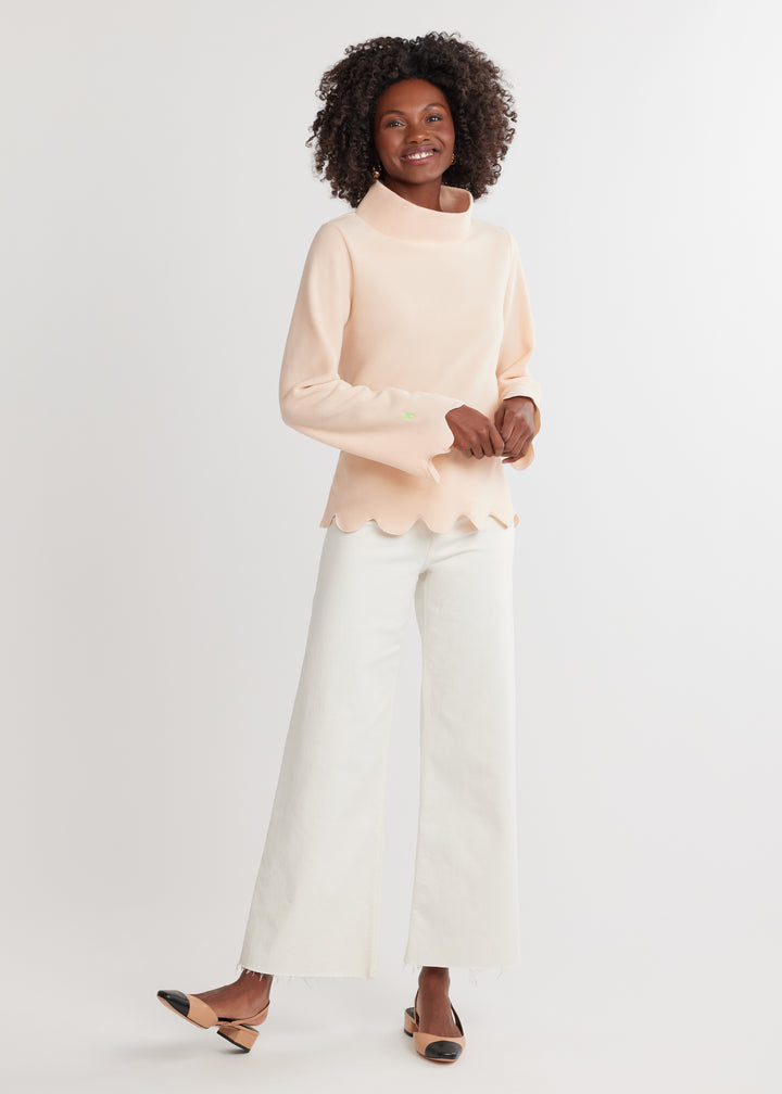 Sutton Scallop Turtleneck in Vello Fleece (Ecru)