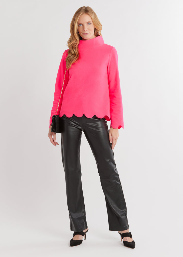 Sutton Scallop Turtleneck in Vello Fleece (Neon Pink)