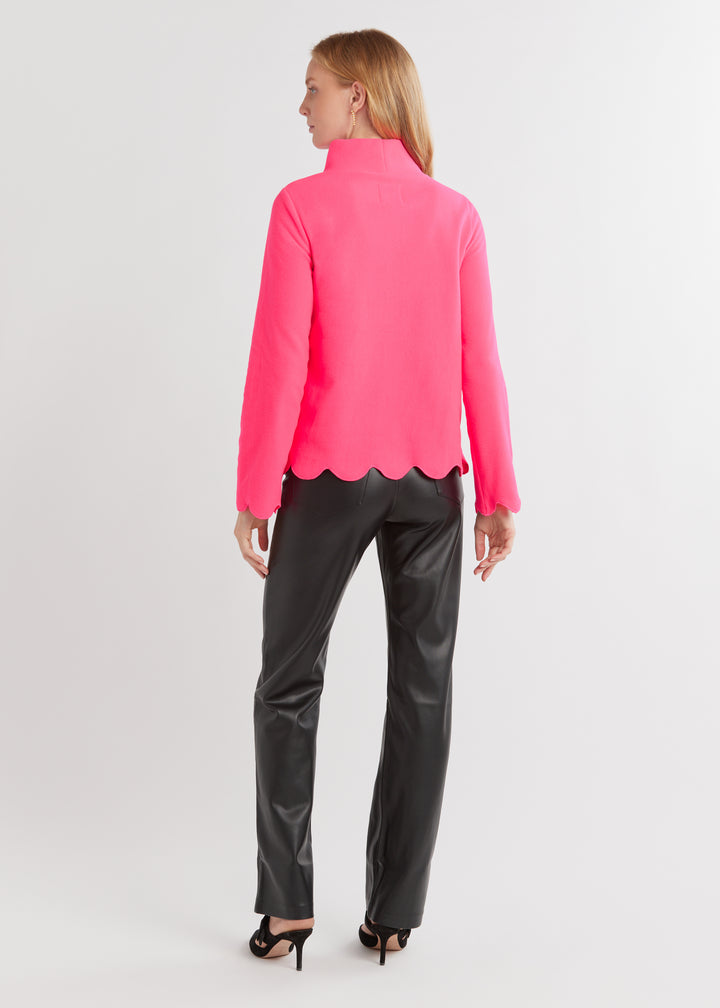 Sutton Scallop Turtleneck in Vello Fleece (Neon Pink)