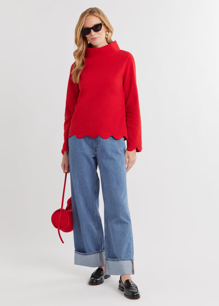 Sutton Scallop Turtleneck in Vello Fleece (Scarlet)