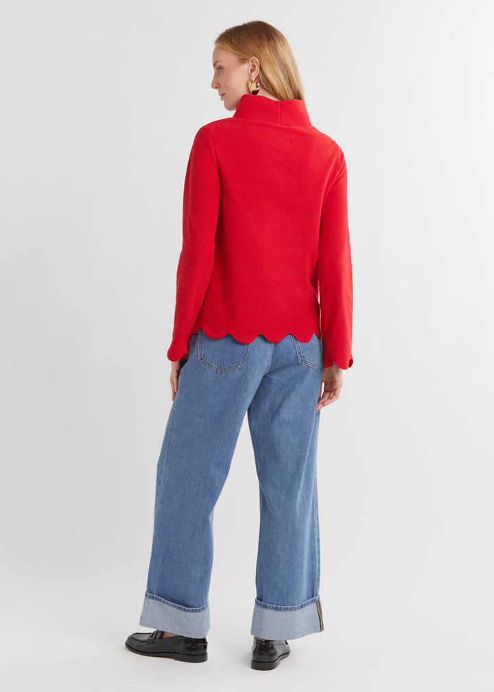 Sutton Scallop Turtleneck in Vello Fleece (Scarlet)